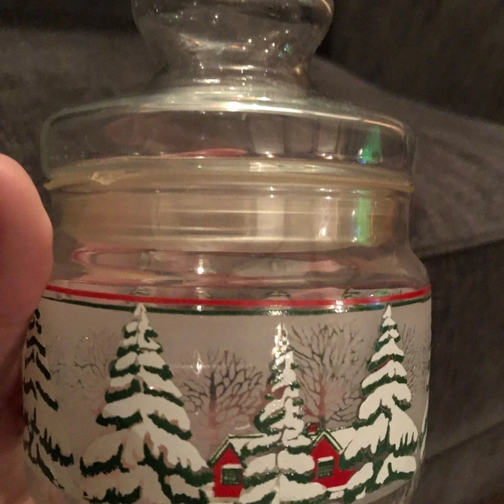 Vintage Christmas Glass Apothecary Jar Winter Village Snow Tree‎ Candy Canister